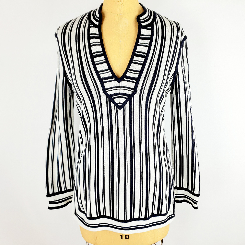Tory Burch Striped Long Sleeve Cotton Top - Picture 2 of 8